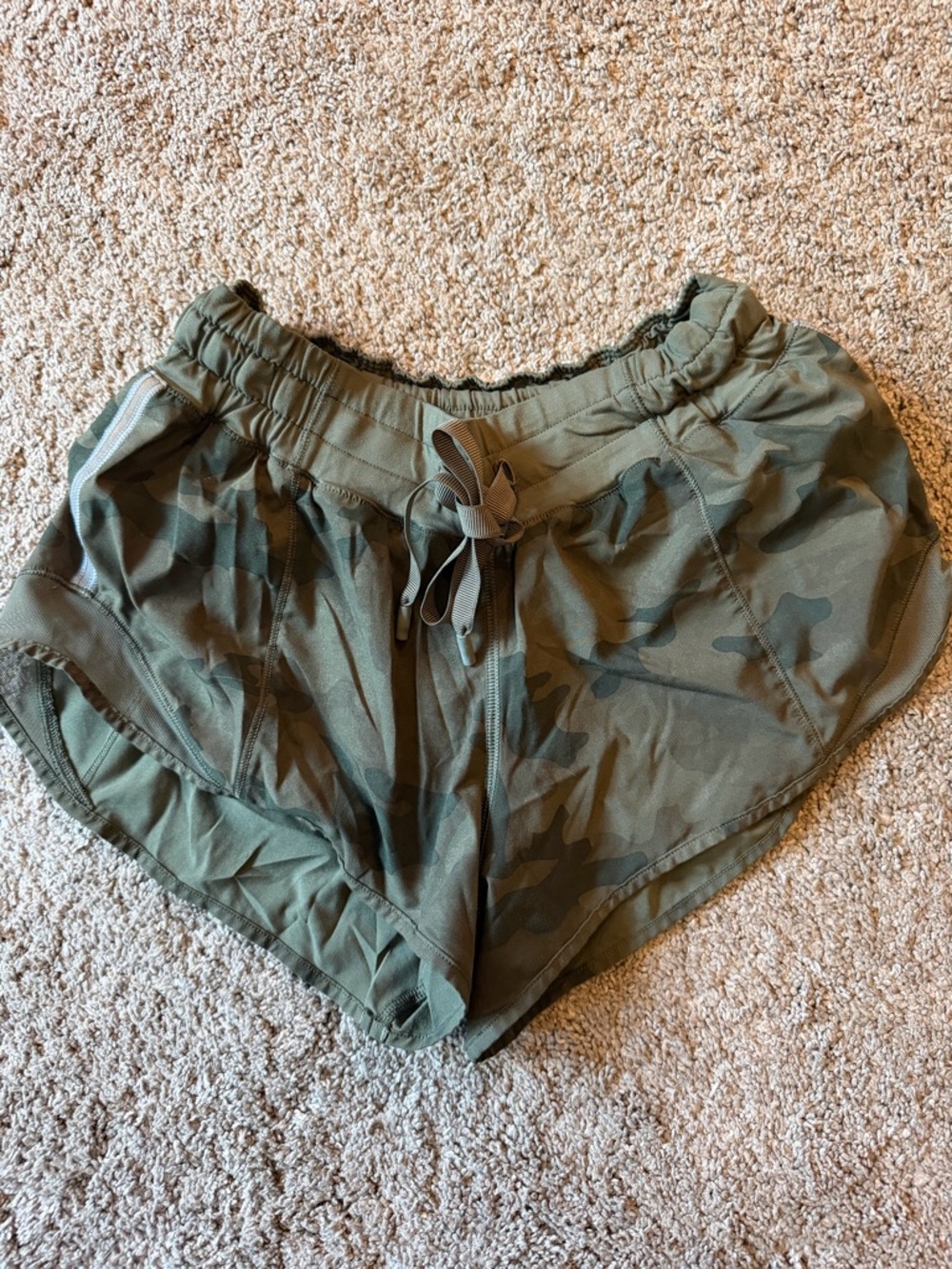 lululemon athletica Olive Green Camo Drawstring Athletic Shorts
